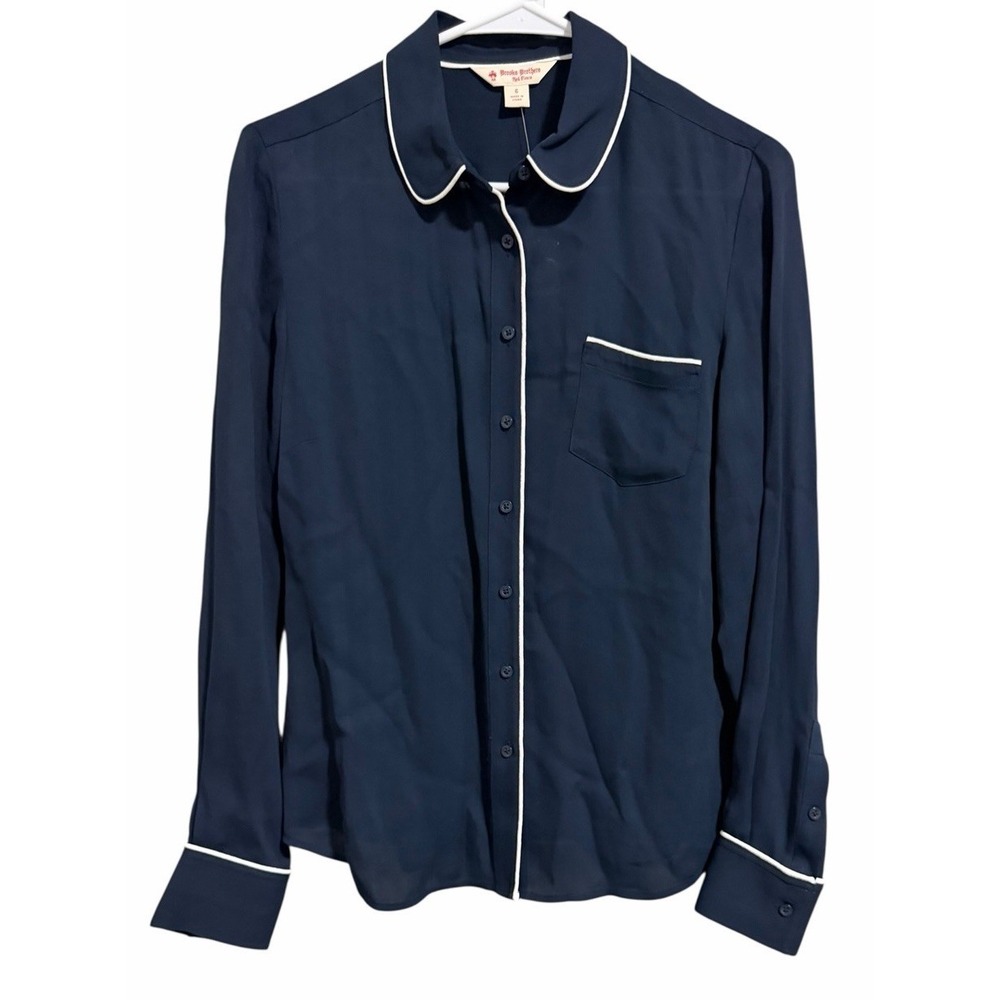 Brooks Brothers Blue Satin Solid Peter Pan‎ Shirt Women's Size 6